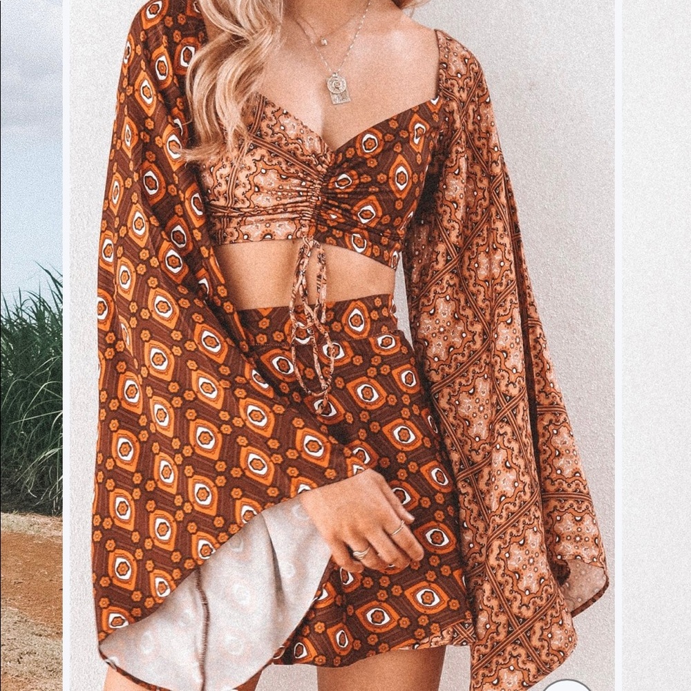 Her Pony The Label - MAITREYA BELL SLEEVE CROP TOP & MAITREYA WRAP SKIRT CO-ORD